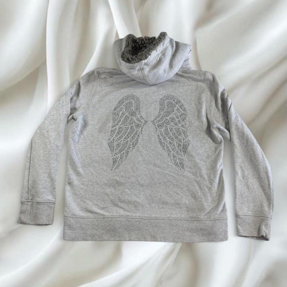 Y2K vintage Victoria's Secret gray angel wing rhinestone fur lined zip up jacket